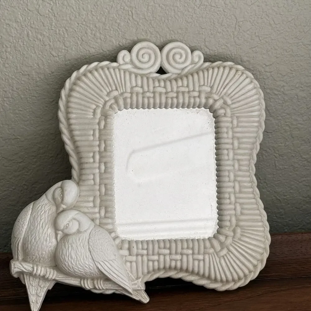Vintage Wall Mirror w/ Birds Gallery Wall Plastic Frame Cream Color Boho Retro